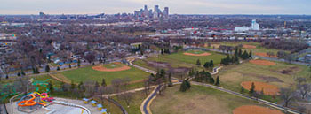 Aerial view from Nordeast neighborhood of Minneapolis